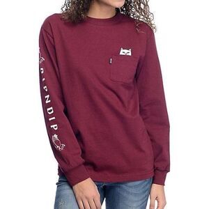 RipNDip Lord Nermal Middle Finger Cat Long Sleeve Tshirt -M Maroon Prayer Hands